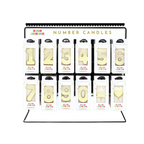 Metallic gold ombre number candles with heart and wine glass display for birthdays at Parte Haus party supply store in Bethesda Maryland