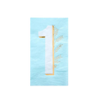 Blue milestone napkin with gold accents and large number one for first birthday from Parte Haus party supply store in Bethesda MD.