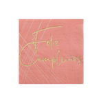 Pink birthday cocktail napkin with gold feliz cumpleaños text from Parte Haus party supply store in Bethesda MD