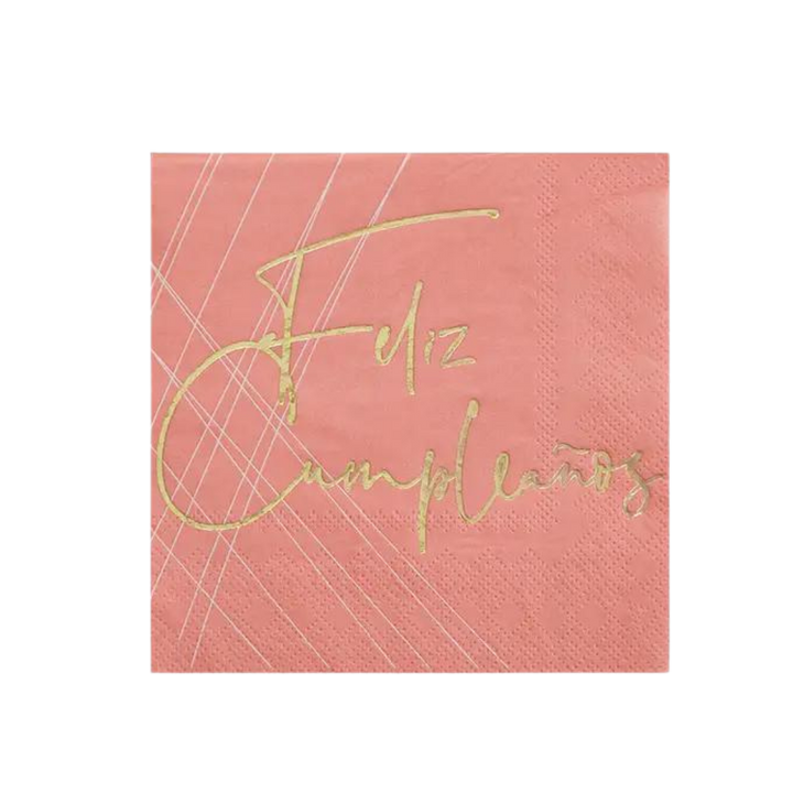 Pink and Gold Milestone Pink Feliz Cumpleaño Cocktail Napkins