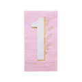 Pink milestone napkin with gold number one and leaf print first birthday from Parte Haus party supply store in Bethesda MD