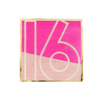 Pink and gold Sweet 16 cocktail napkin with bold number from Parte Haus party supply store in Bethesda MD