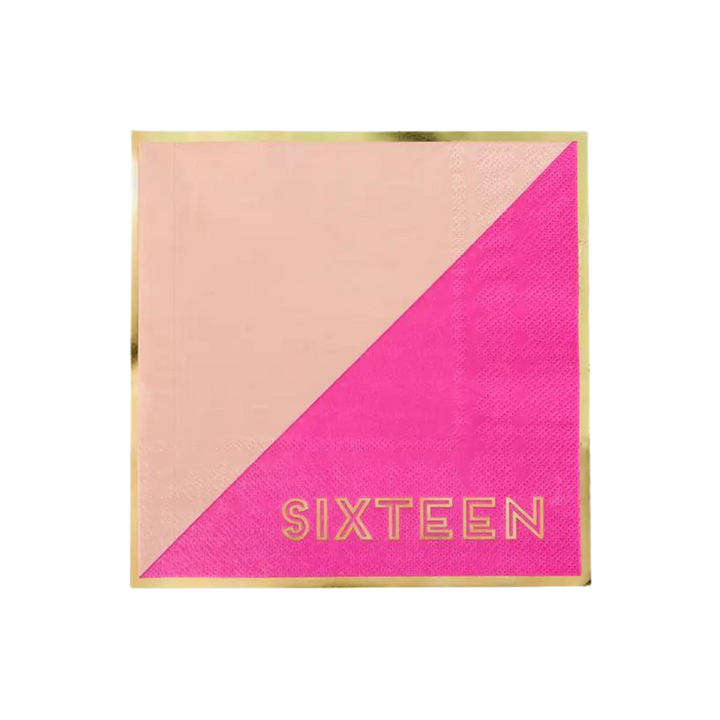 Pink and Gold Milestone Sweet "Sixteen" Dinner Napkins