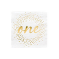 White and gold first birthday cocktail napkin with one script for Onederland theme from Parte Haus party supply store in Bethesda MD