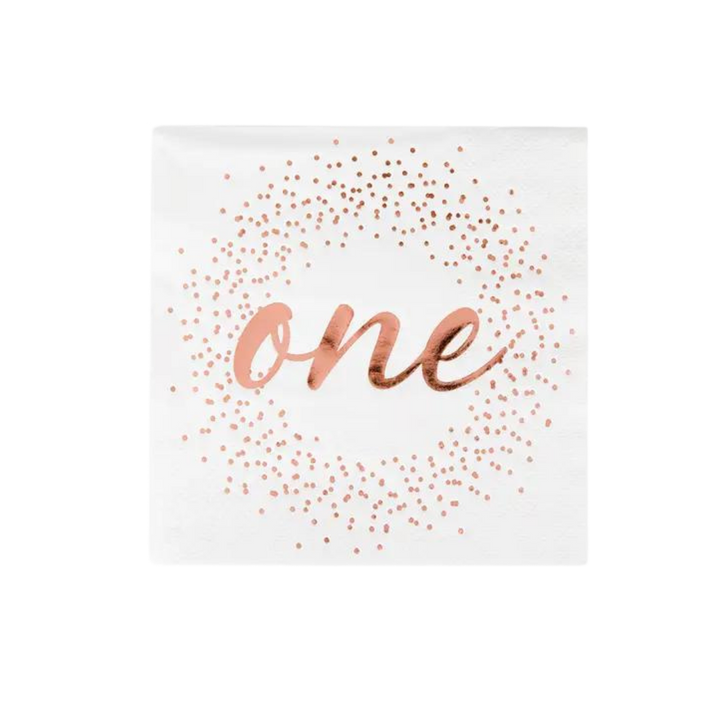 White and Rose Gold Milestone Onederland Cocktail Napkins