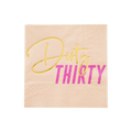 Beige large napkin with Dirty Thirty in gold and pink birthday theme from Parte Haus party supply store in Bethesda MD