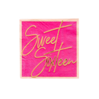 Pink cocktail napkin with gold Sweet Sixteen text birthday theme from Parte Haus party supply store in Bethesda MD