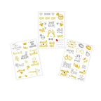 Gold Mimosa Bar Decoration Kit with bridal themed tattoo stickers for bachelorette party from Parte Haus party supply store in Bethesda Maryland