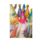 Colorful mini birthday hats with gold accents and candles birthday theme from Parte Haus party supply store in Bethesda MD