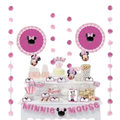 Pink Minnie Mouse buffet table decorating kit with polka dots for kids birthday from Parte Haus party supply store in Bethesda MD