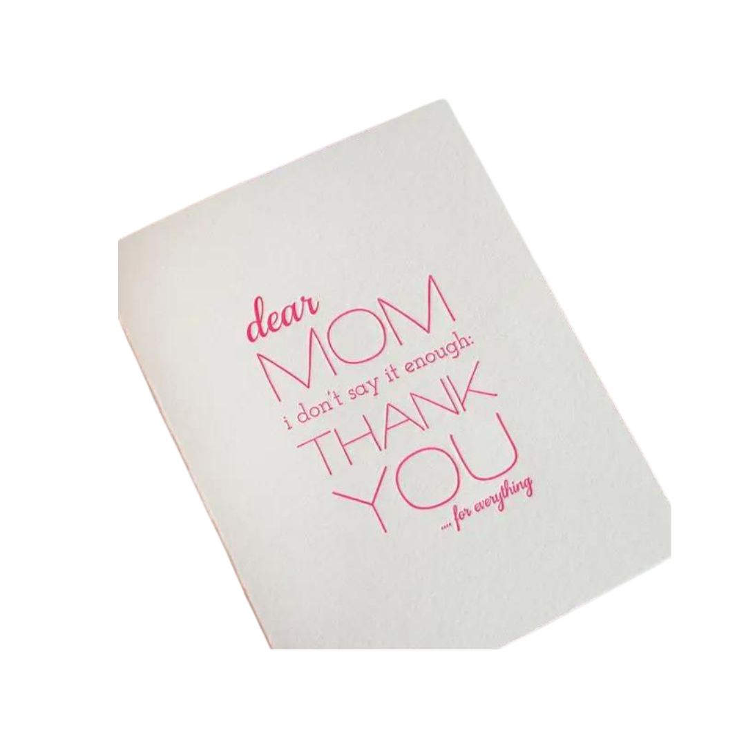 White and pink letterpress Mother’s Day greeting card for mom from Parte Haus party supply store in Bethesda MD.