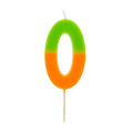 Multicolored number zero candle with green and orange design for birthday from Parte Haus party supply store in Bethesda MD
