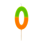 Multicolored number zero candle with green and orange design for birthday from Parte Haus party supply store in Bethesda MD