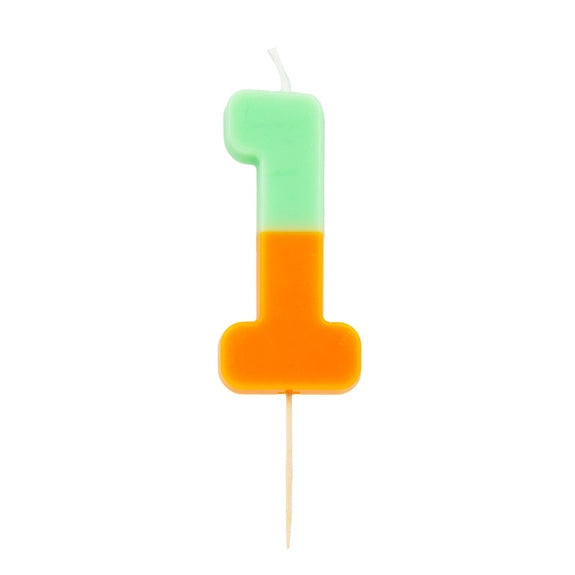 Multicolored number one candle for birthday cakes from Parte Haus party supply store in Bethesda Maryland
