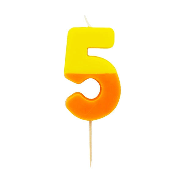 Yellow and orange number 5 candle for birthday from Parte Haus party supply store in Bethesda MD