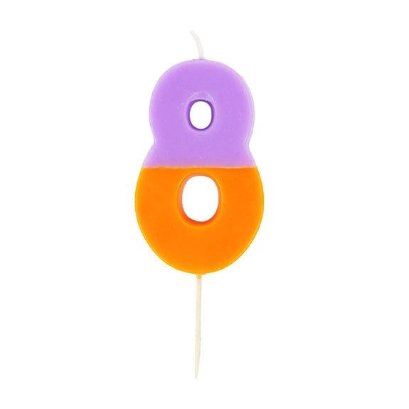 Purple and orange number eight candle for birthday celebration from Parte Haus party supply store in Bethesda MD