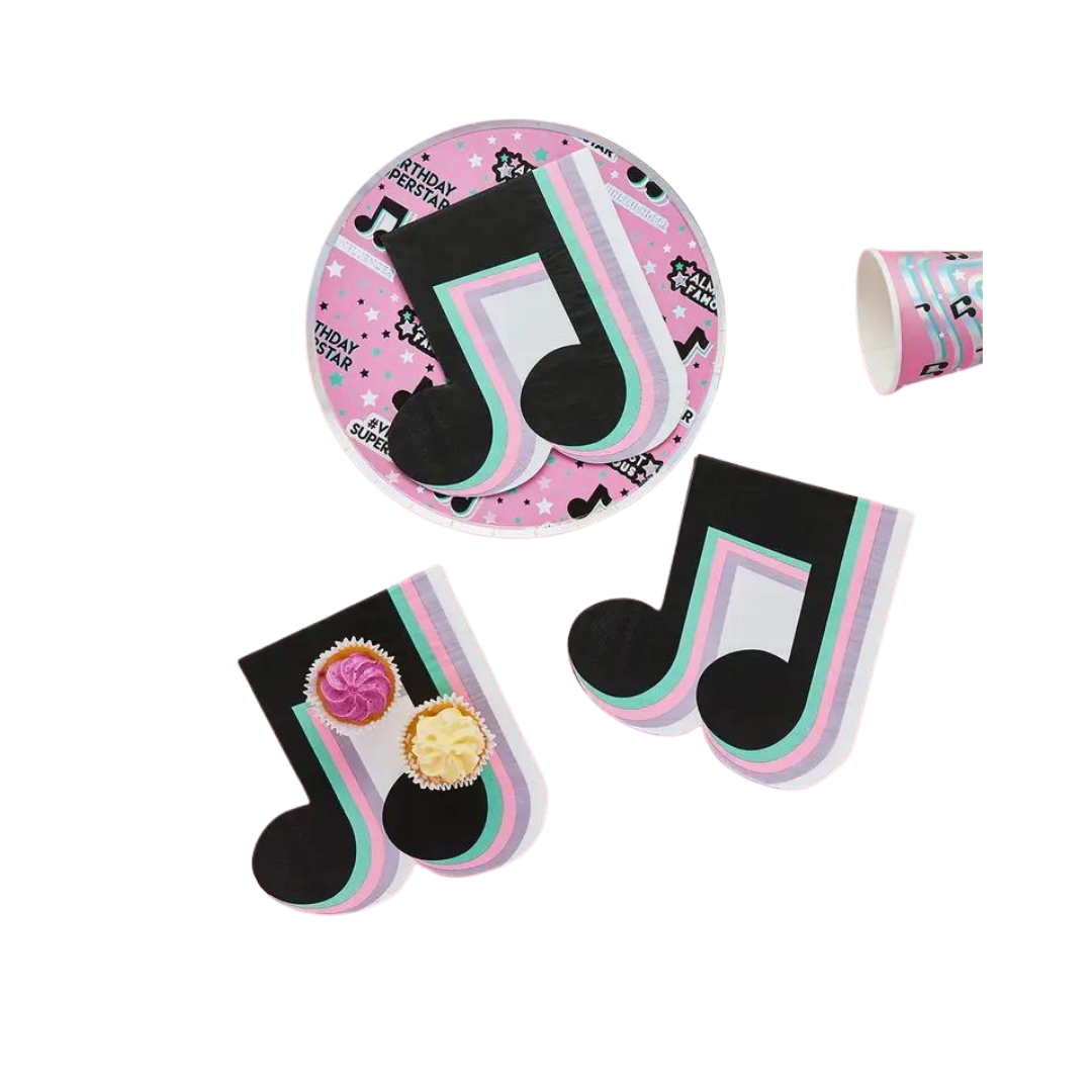 Pink black and mint musical note paper napkins for birthday from Parte Haus party supply store in Bethesda Maryland