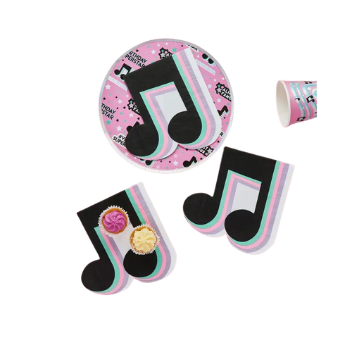 Pink black and mint musical note paper napkins for birthday from Parte Haus party supply store in Bethesda Maryland