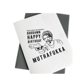 White letterpress birthday greeting card with bold black text and illustration for birthday from Parte Haus party supply store in Bethesda Maryland