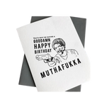 White letterpress birthday greeting card with bold black text and illustration for birthday from Parte Haus party supply store in Bethesda Maryland
