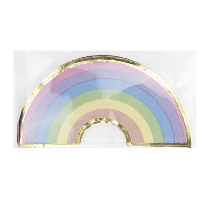 Pastel rainbow napkins with gold trim for birthday celebrations from Parte Haus party supply store in Bethesda MD