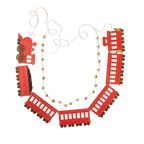 Red train garland decoration with gold beads for kids birthday from Parte Haus party supply store in Bethesda MD