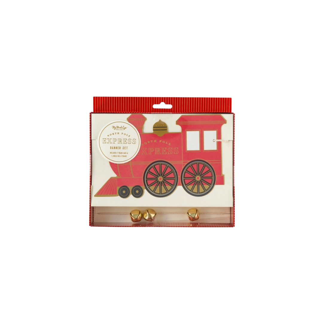 Red and Gold North Pole Express Train & Bell Banner Set
