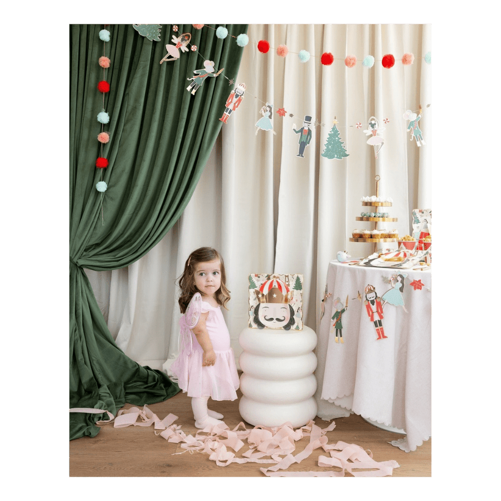 Pink Nutcracker themed party setup with a young girl decor and treats from Parte Haus party supply store in Bethesda MD