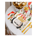 Red and gold nutcracker plate with holiday Christmas theme on festive table from Parte Haus party supply store in Bethesda MD.