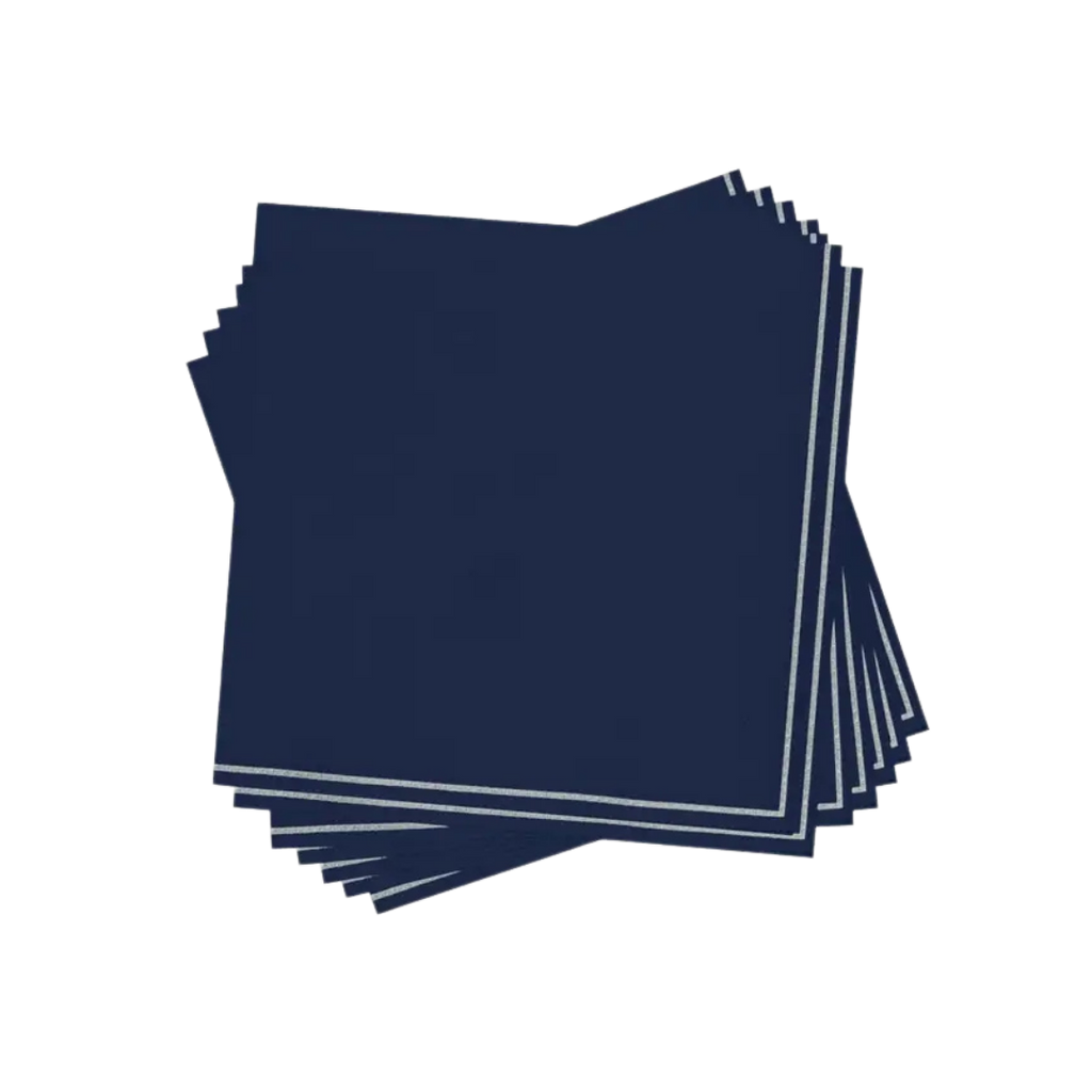 Navy with silver stripe cocktail napkins classic design from Parte Haus party supply store in Bethesda Maryland
