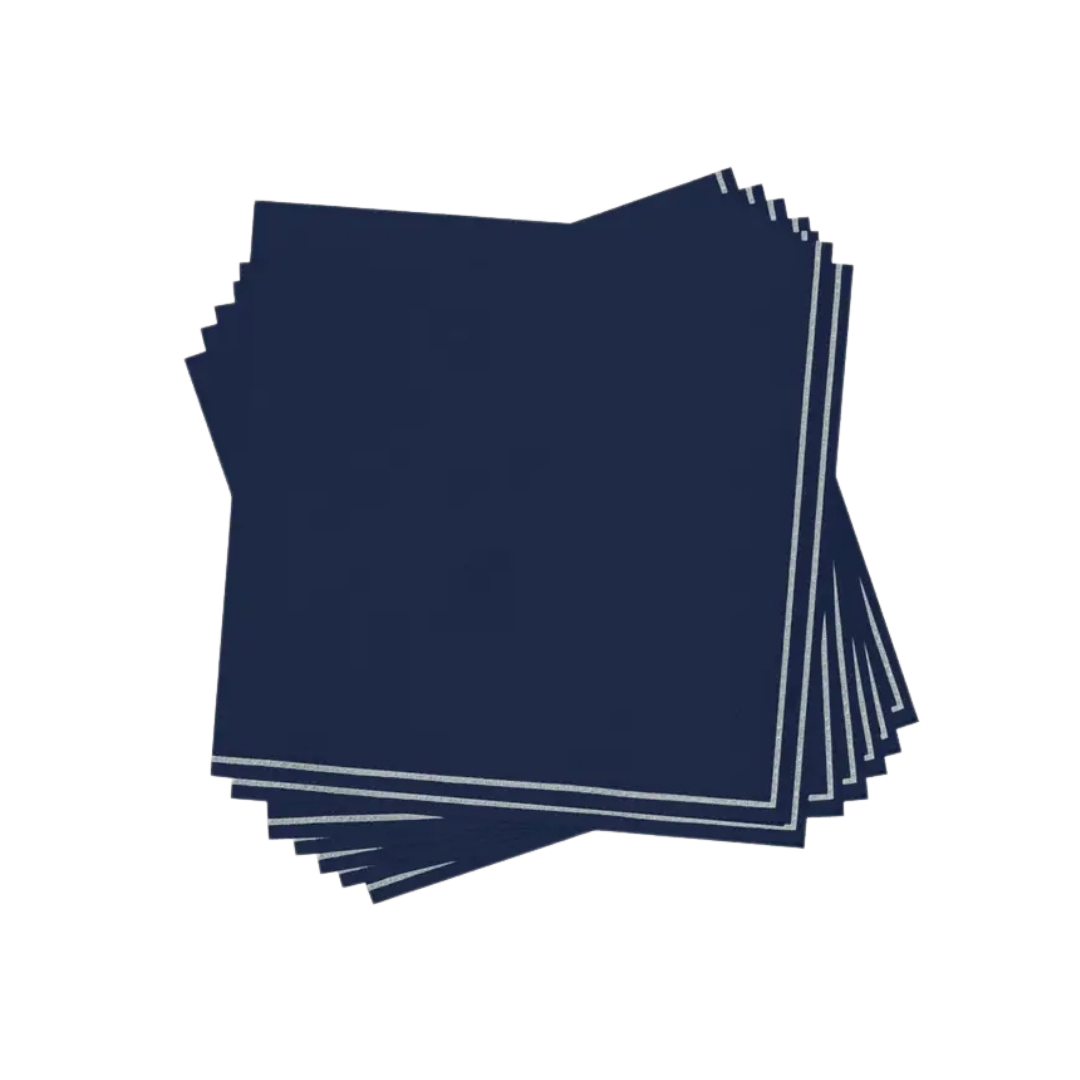 Navy with silver stripe cocktail napkins classic design from Parte Haus party supply store in Bethesda Maryland