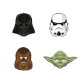 Black white brown green character masks with cartoon faces for Star Wars theme from Parte Haus party supply store in Bethesda Maryland