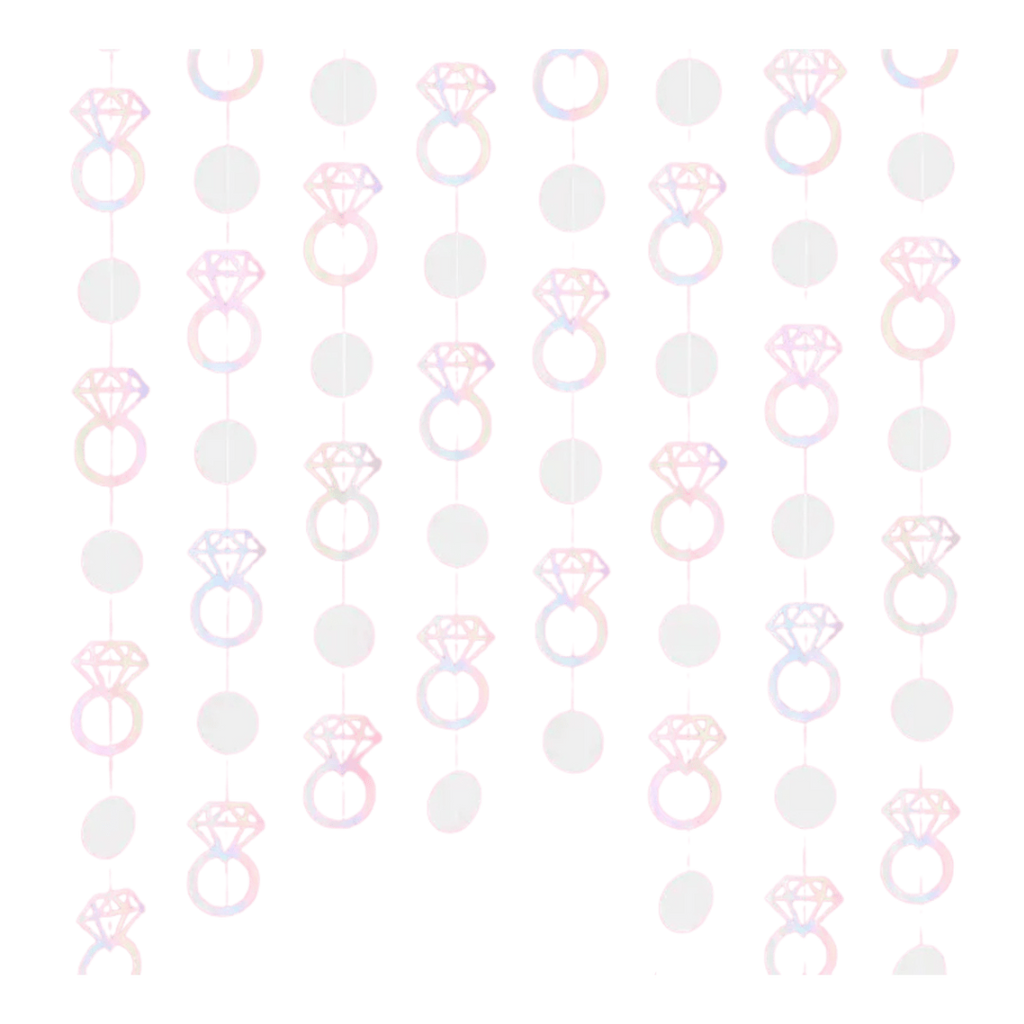 Pink diamond ring garland bridal shower decor from Parte Haus party supply store in Bethesda Maryland
