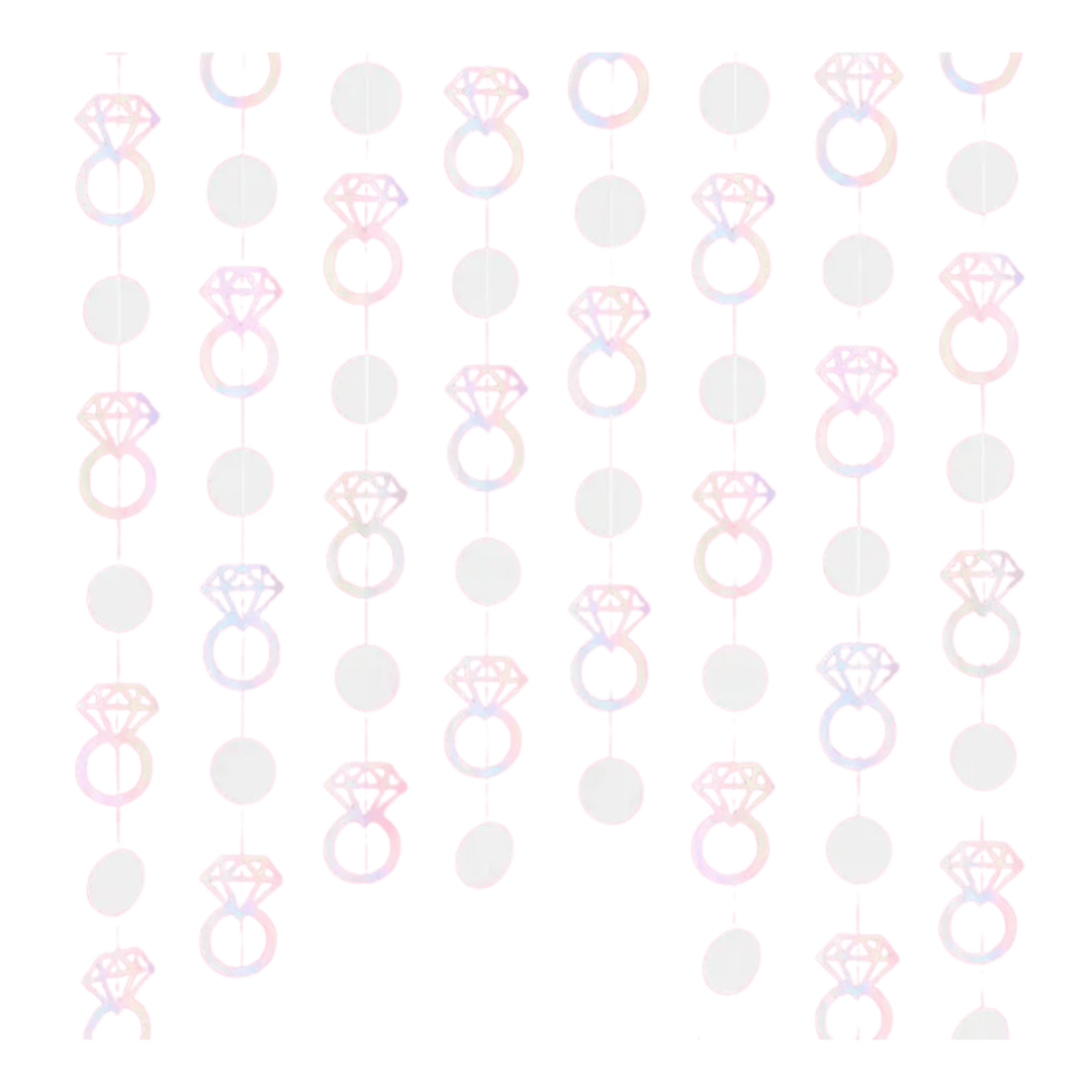 Pink diamond ring garland bridal shower decor from Parte Haus party supply store in Bethesda Maryland