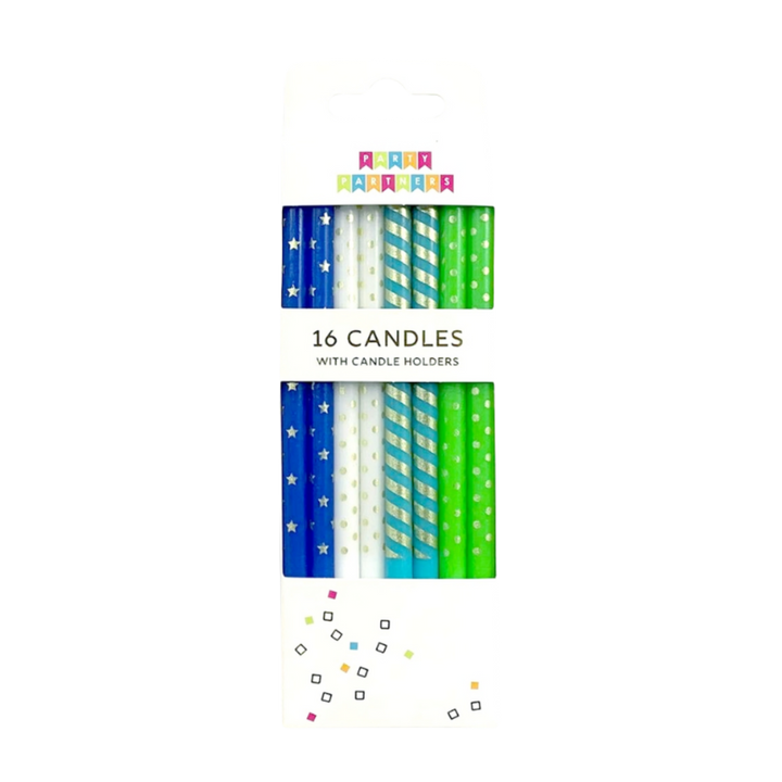 Blue and Green Metallic Patterned Candle Set