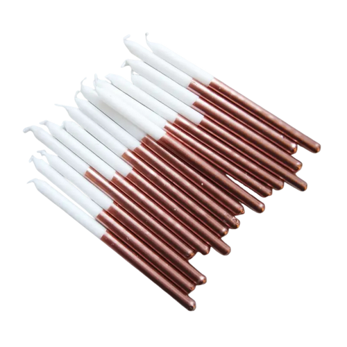 rose gold and white candle set elegant birthday decor from Parte Haus party supply store in Bethesda MD