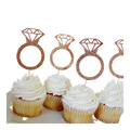 Rose gold diamond ring cupcake toppers for bridal shower on vanilla cupcakes from Parte Haus party supply store in Bethesda MD