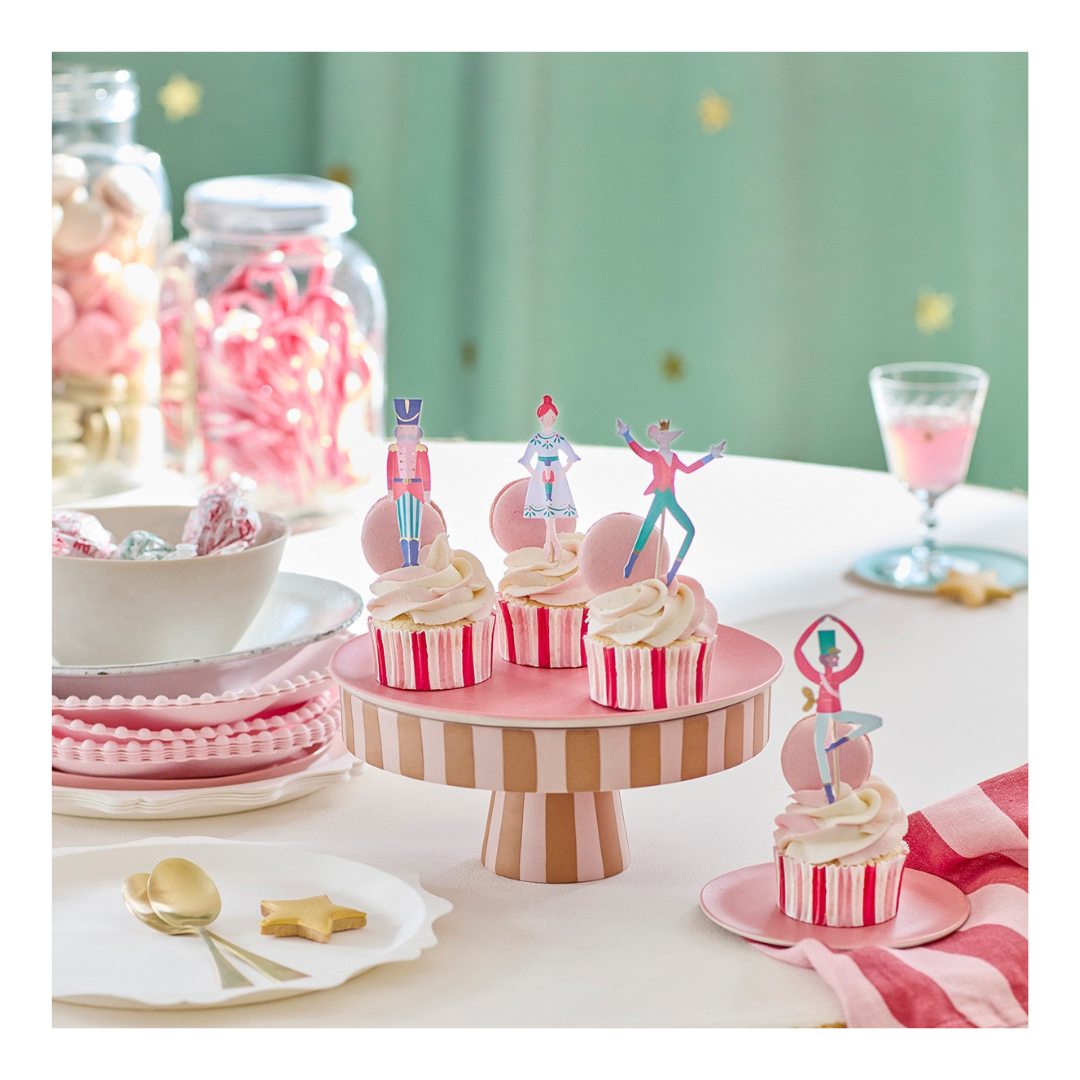 Pink Nutcracker cupcake toppers whimsical holiday decor from Parte Haus party supply store in Bethesda Maryland