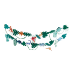 green and multicolor dinosaur garland with leaves for kids birthday from Parte Haus party supply store in Bethesda Maryland