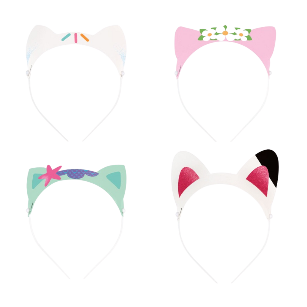 Colorful cat ear headbands with fun designs for kids birthday from Parte Haus party supply store in Bethesda MD
