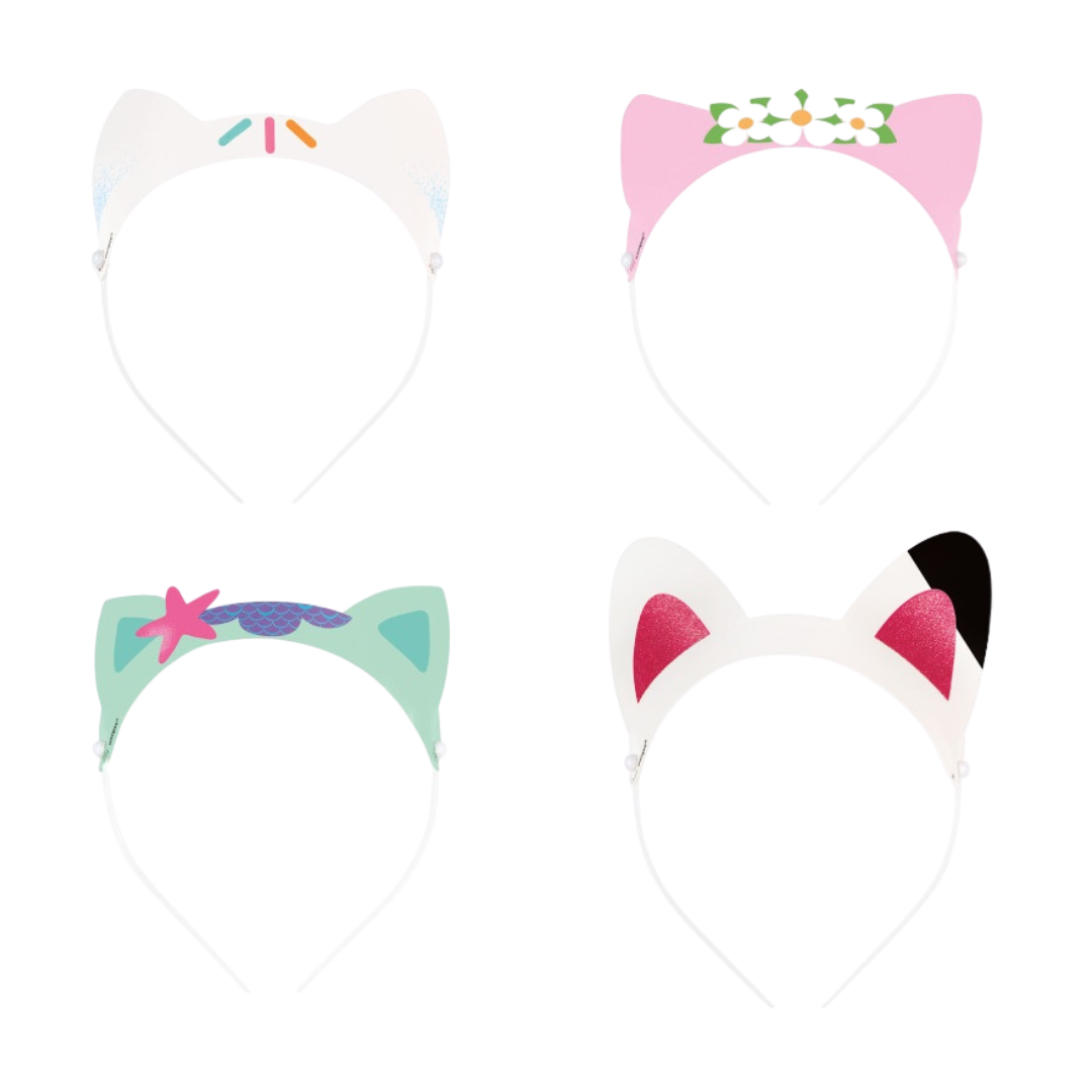 Colorful cat ear headbands with fun designs for kids birthday from Parte Haus party supply store in Bethesda MD