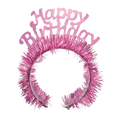 Pink happy birthday headband with tinsel for birthday celebration from Parte Haus party supply store in Bethesda Maryland