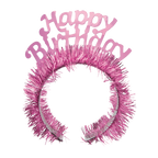 Pink happy birthday headband with tinsel for birthday celebration from Parte Haus party supply store in Bethesda Maryland