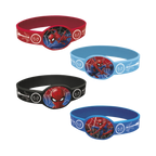 Red blue and black Spiderman wristbands with comic graphics birthday theme from Parte Haus party supply store in Bethesda MD