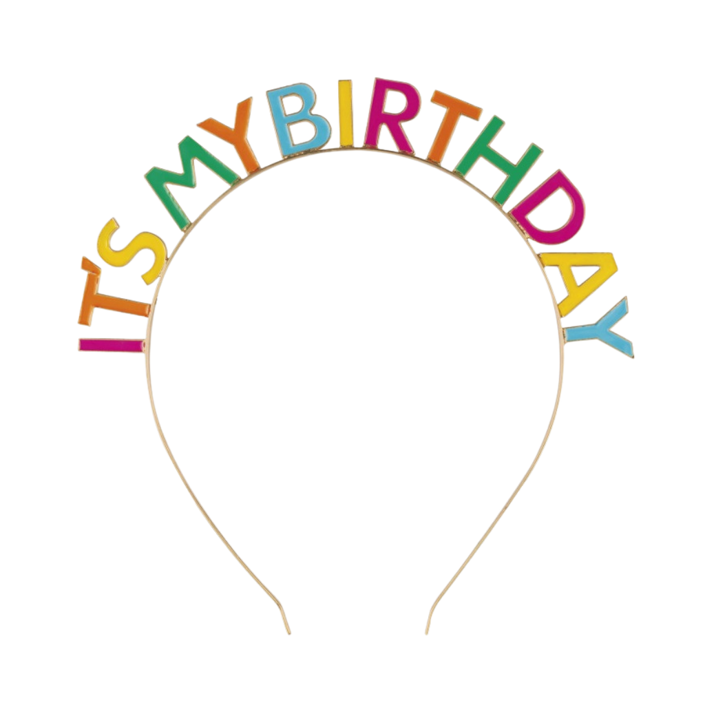 Multicolor birthday headband with ITS MY BIRTHDAY letters birthday celebration from Parte Haus party supply store in Bethesda MD