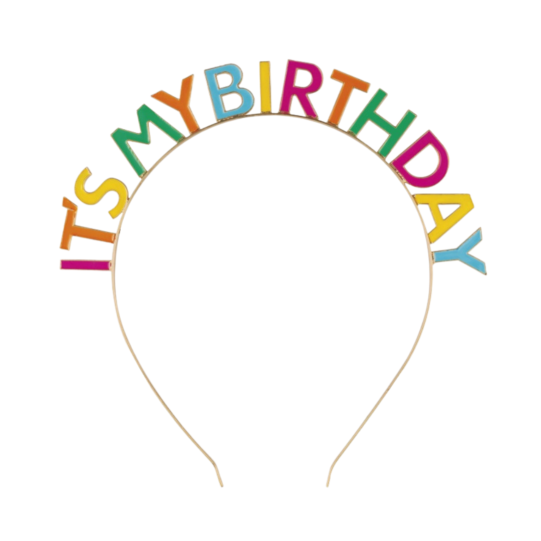 Multicolor birthday headband with ITS MY BIRTHDAY letters birthday celebration from Parte Haus party supply store in Bethesda MD