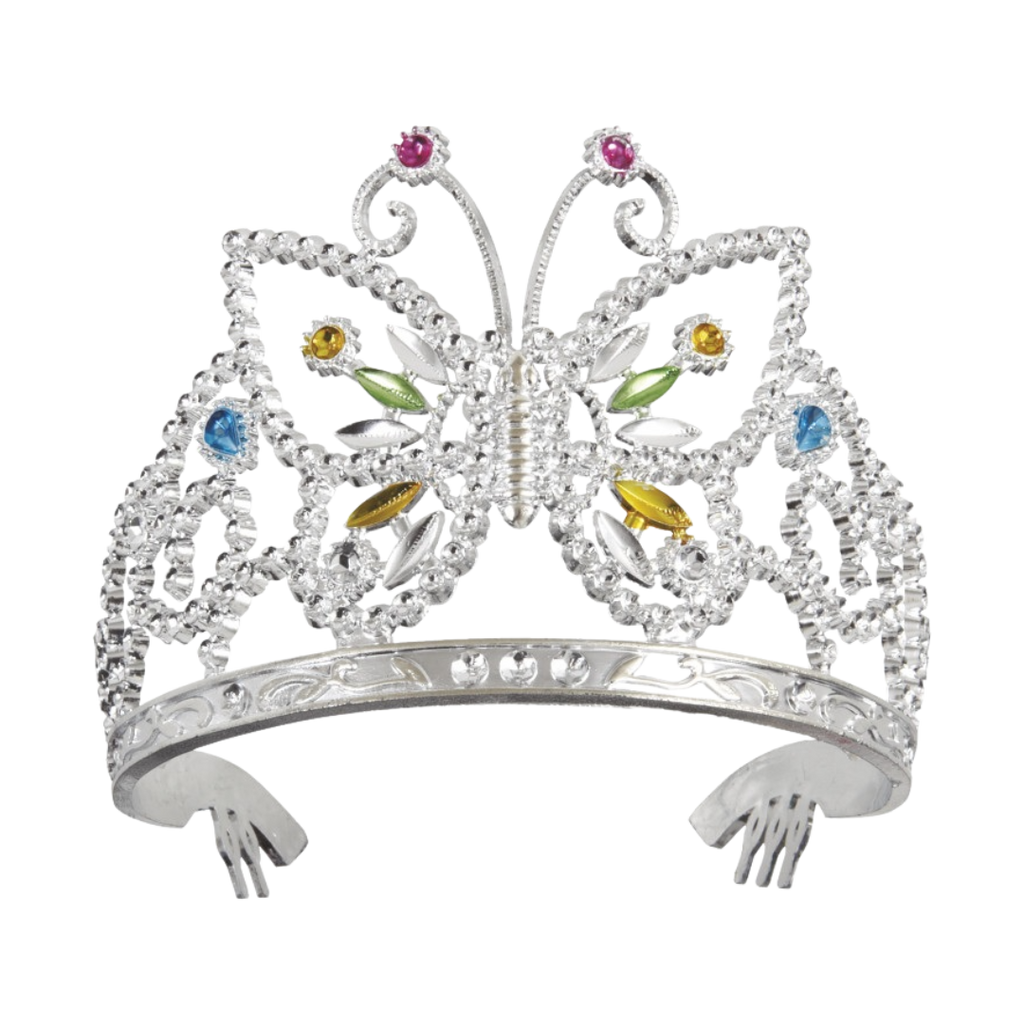 Silver butterfly tiara with colorful gems princess birthday from Parte Haus party supply store in Bethesda Maryland.