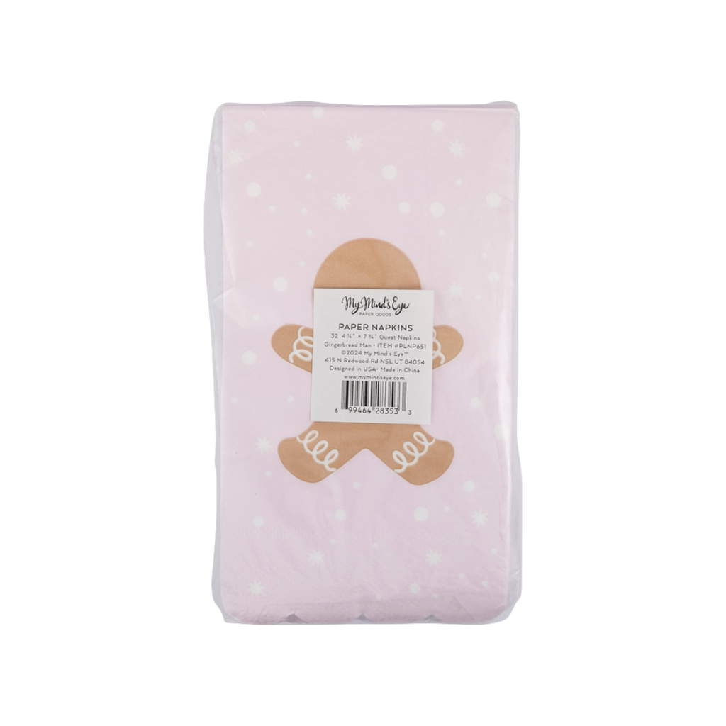 Pink gingerbread man paper napkins for holiday Christmas from Parte Haus party supply store in Bethesda MD