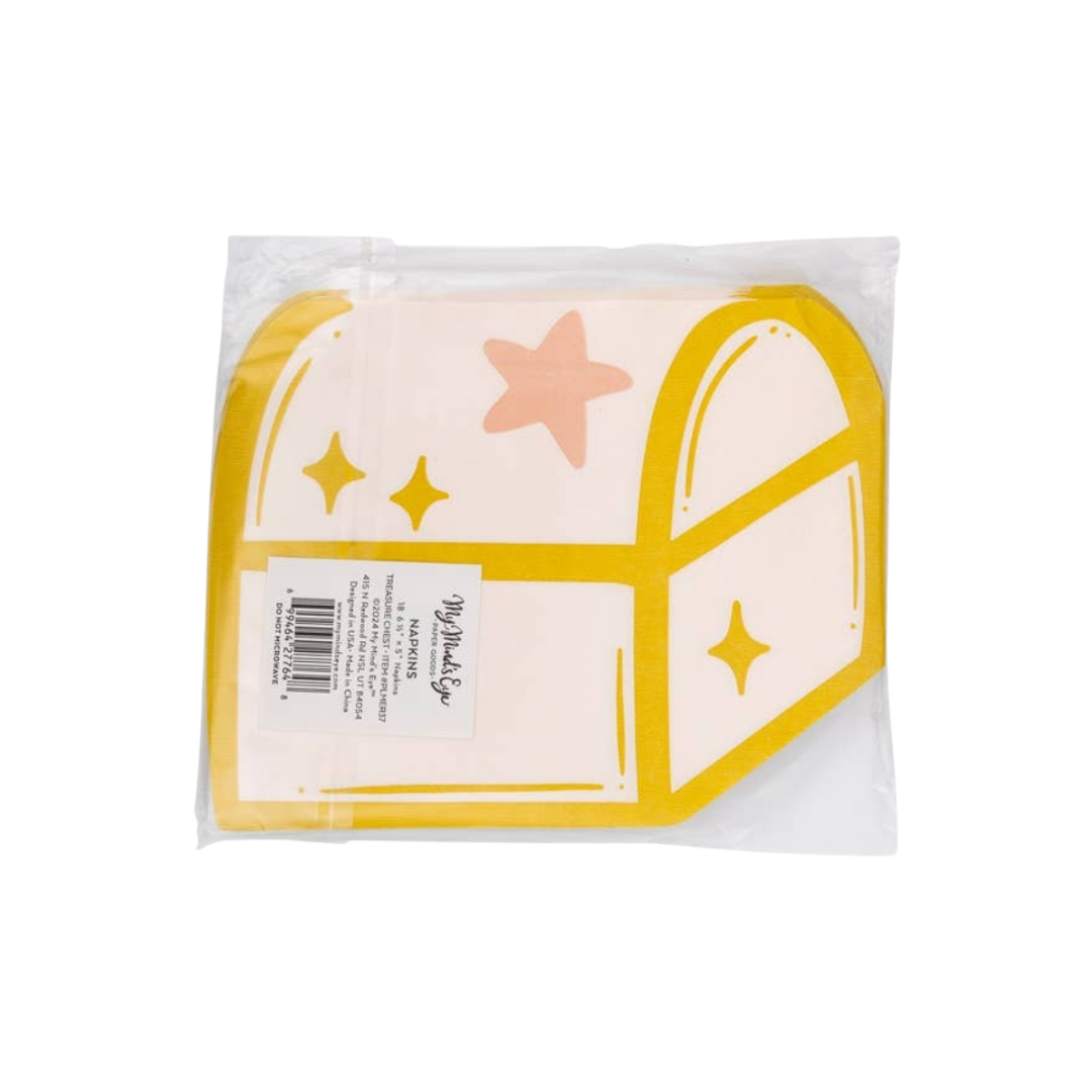 Gold and pink treasure chest napkins with star accents for pirate theme from Parte Haus party supply store in Bethesda MD