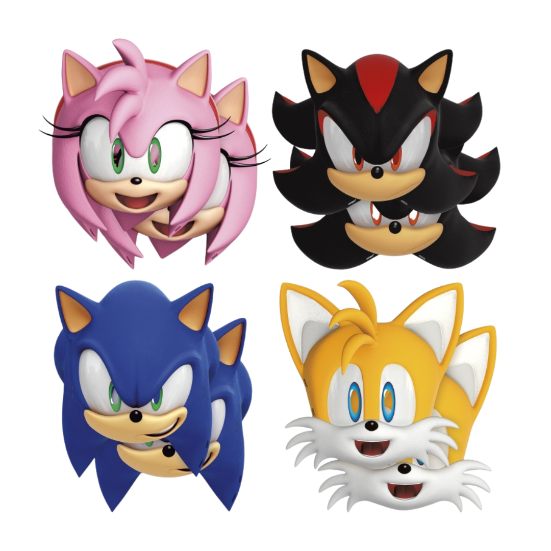 Multicolor character masks featuring Sonic Amy Shadow Tails themed for kids from Parte Haus party supply store in Bethesda Maryland
